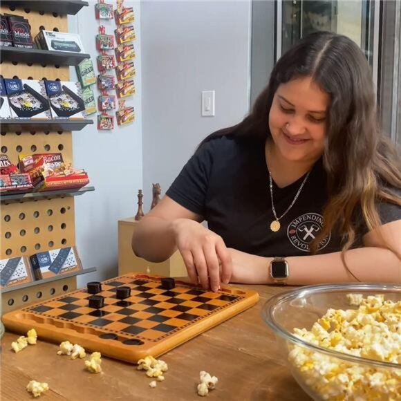 WE Games Solid Wood Red and Black Checkers Board Game Set - Picture 2 of 7